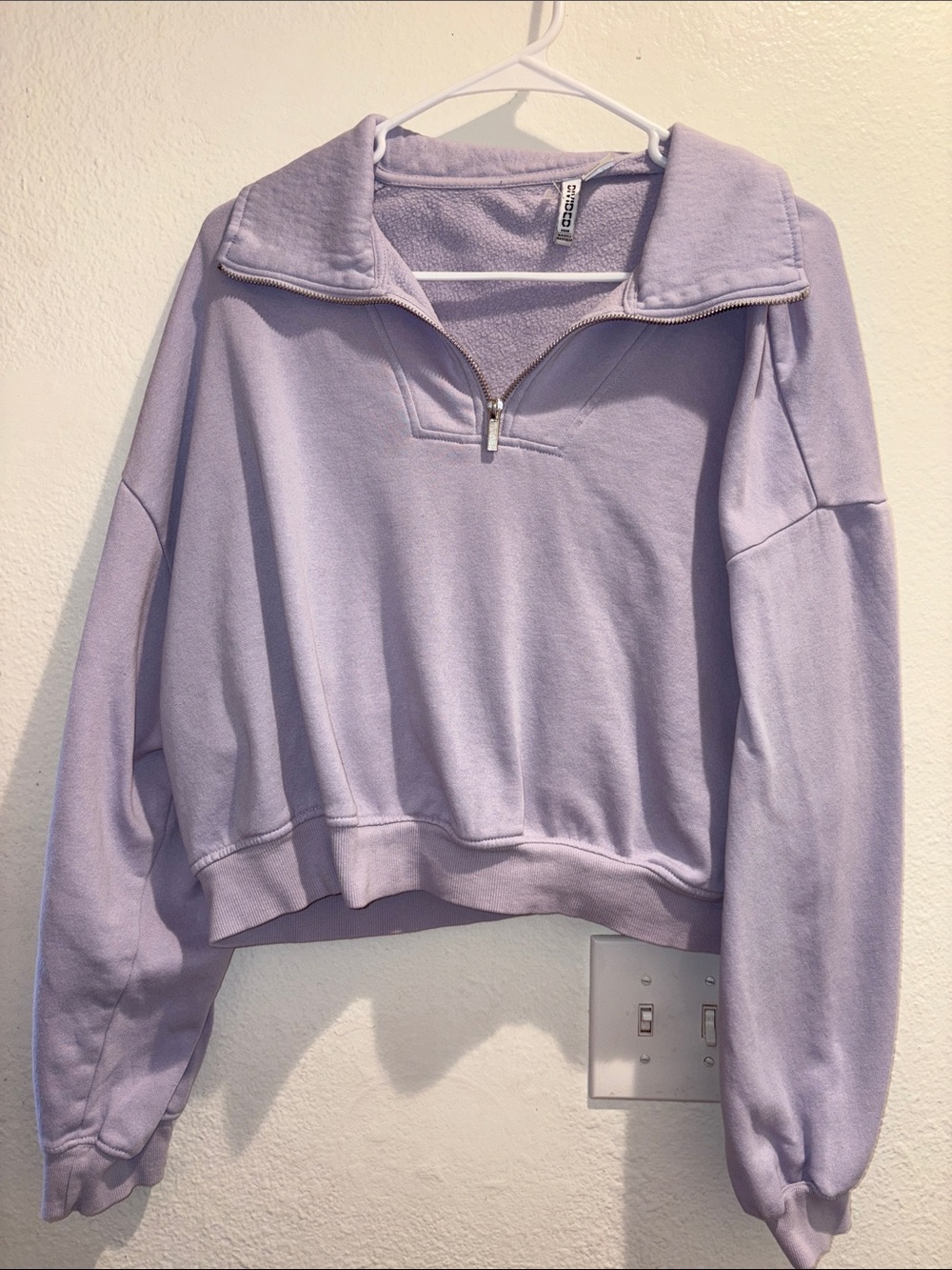 H&M Pastel Lavender Half-Zip Cropped Sweatshirt